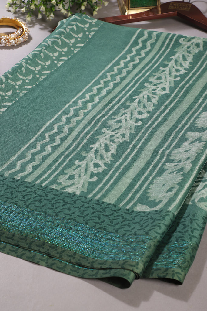 Sea Green Color Georgette Printed Saree
