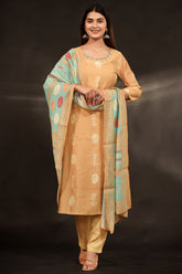 Mustard Color Muslin Printed Straight Suit