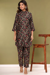 Black Color Printed Muslin Co-Ord Set