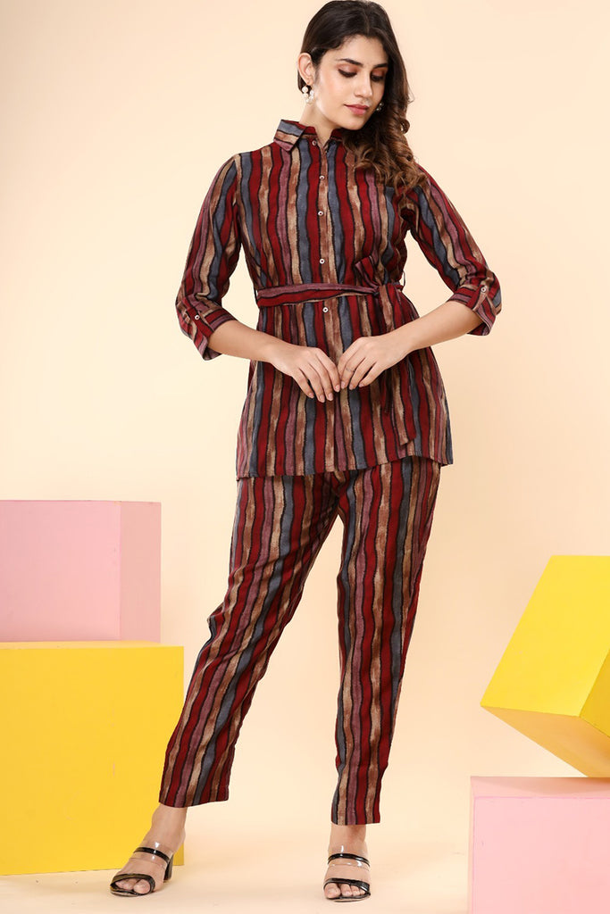Multi-Color Muslin Printed  Co-Ord Dress