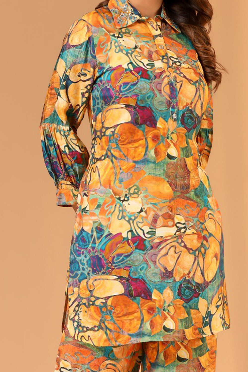 Mustard Color Muslin Printed  Co-Ord Set