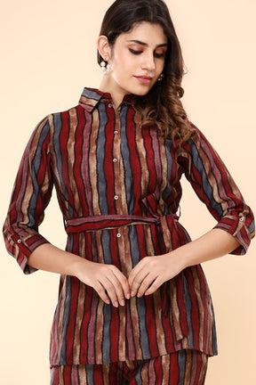Multi-Color Muslin Printed  Co-Ord Dress