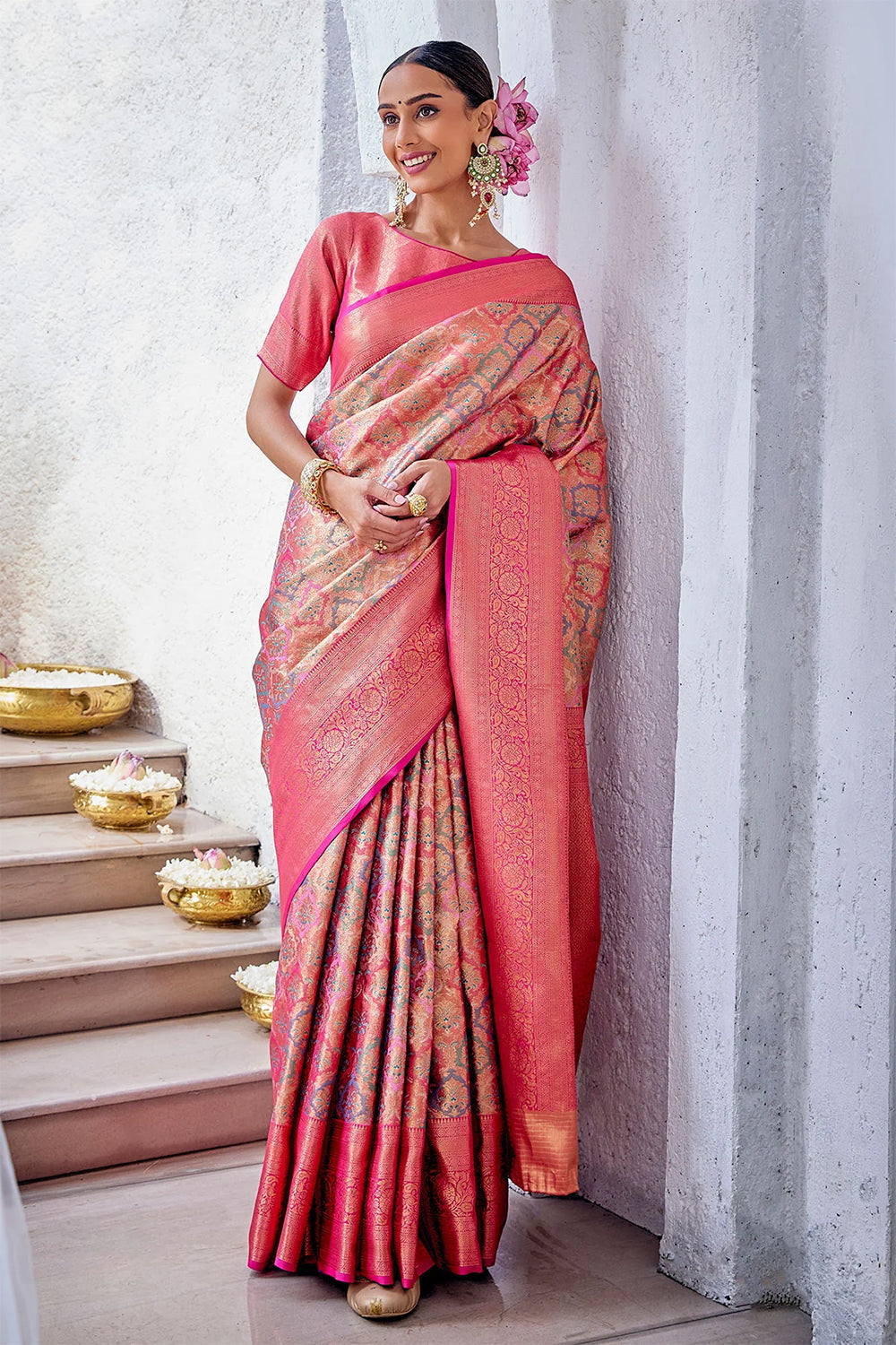 Fuchsia Color Silk Woven Saree