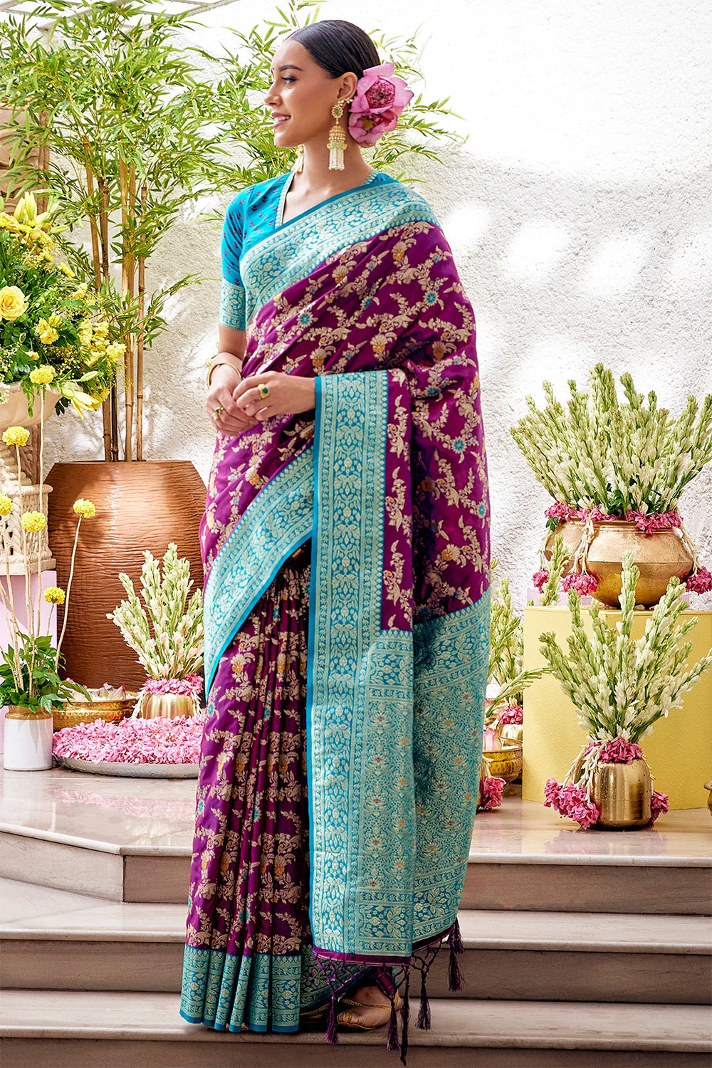 Wine Color Woven Silk Saree