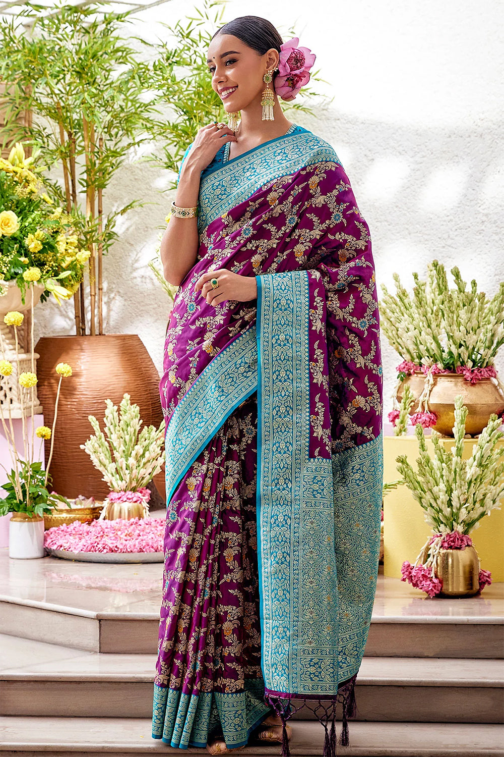 Wine Color Woven Silk Saree