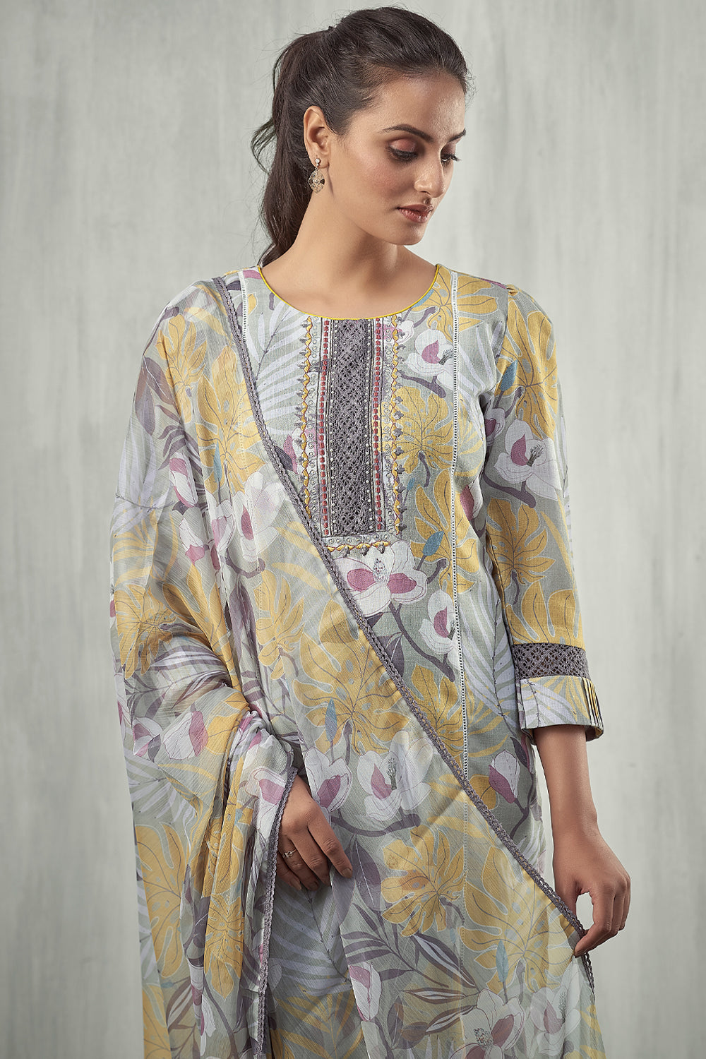 Pista Green Color Linen Printed Suit