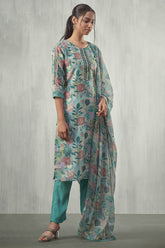 Mint Green Color Linen Printed Suit
