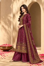 Wine Velvet Digital Printed Unstitched Suit Fabric