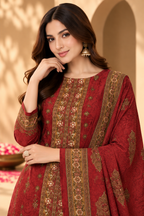 Maroon Velvet Digital Printed Unstitched Suit Fabric