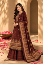 Maroon Color Velvet Digital Printed Unstitched Suit Material