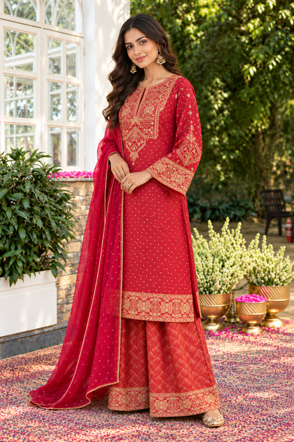 Rani Tissue Printed And Embroidered Unstitched Suit