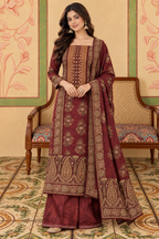 Maroon Velvet Printed Unstitched Suit Material