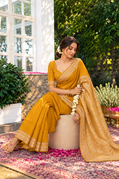 Mustard Cotton Silk Woven Saree