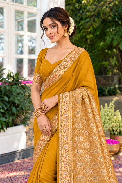 Mustard Cotton Silk Woven Saree