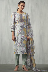 Pista Green Color Linen Printed Suit