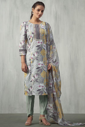 Pista Green Color Linen Printed Suit