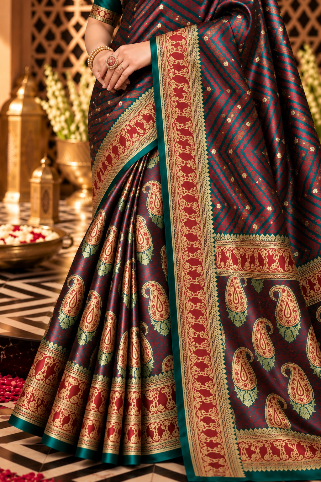 Teal Mulbary Banarasi Silk Woven Saree