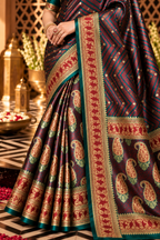 Teal Mulbary Banarasi Silk Woven Saree