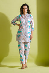 Teal & Grey Printed Cotton Co-Ord Set