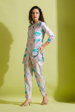 Teal & Grey Printed Cotton Co-Ord Set