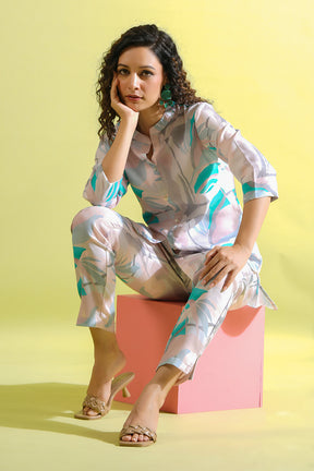 Teal & Grey Printed Cotton Co-Ord Set