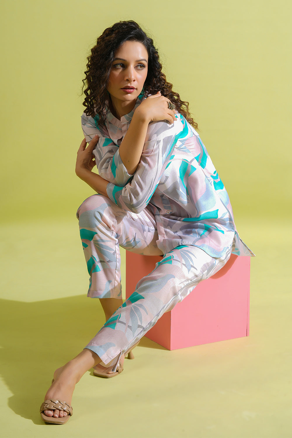 Teal & Grey Printed Cotton Co-Ord Set