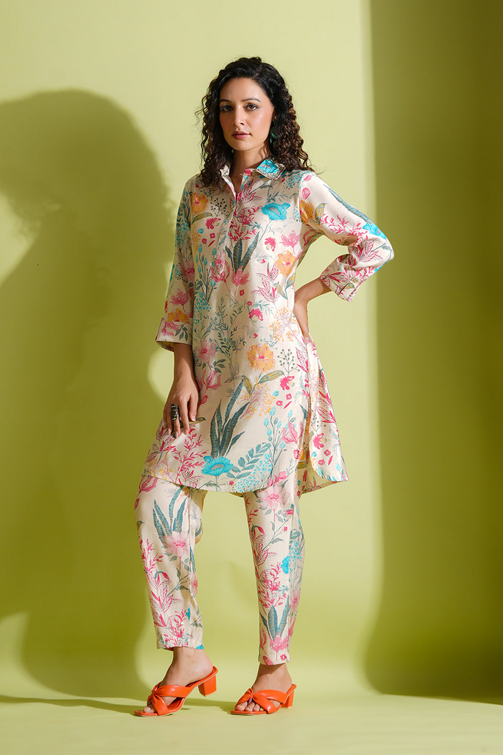 Cream Colour Muslin Printed Co-Ord Set