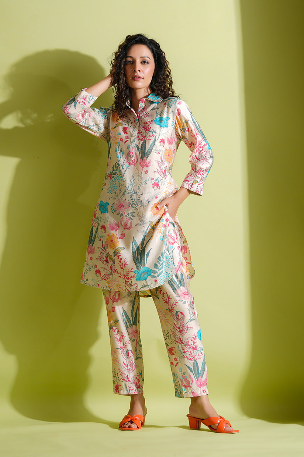 Cream Colour Muslin Printed Co-Ord Set