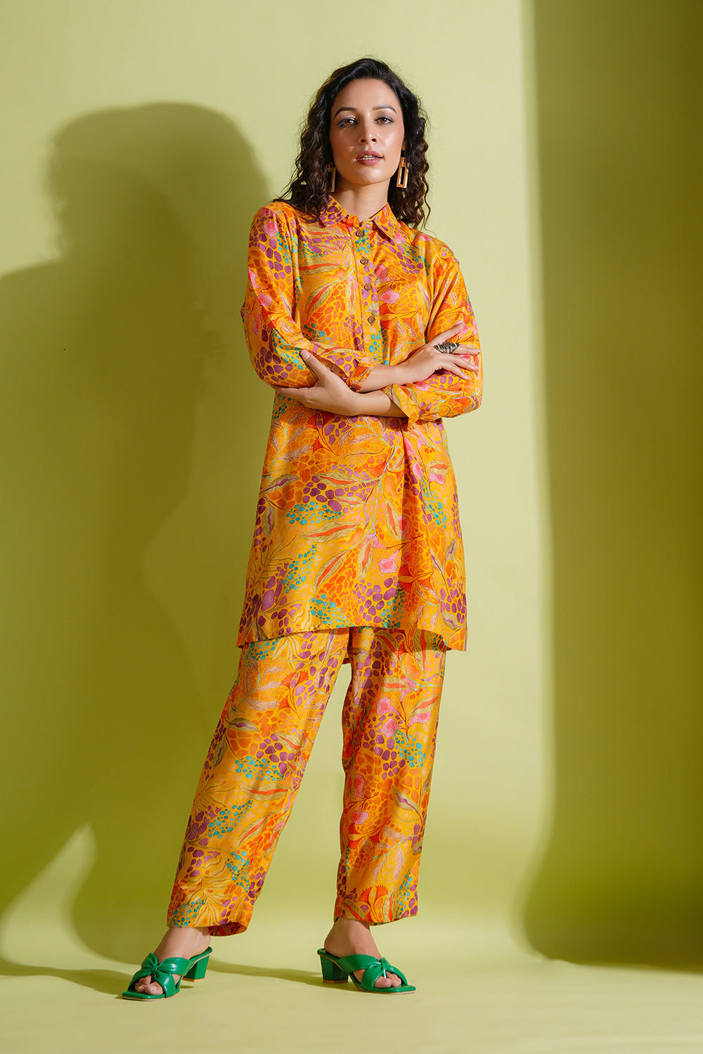 Mustard Color Printed Crepe Co-Ord Set