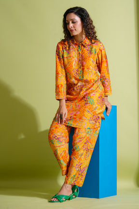 Mustard Color Printed Crepe Co-Ord Set