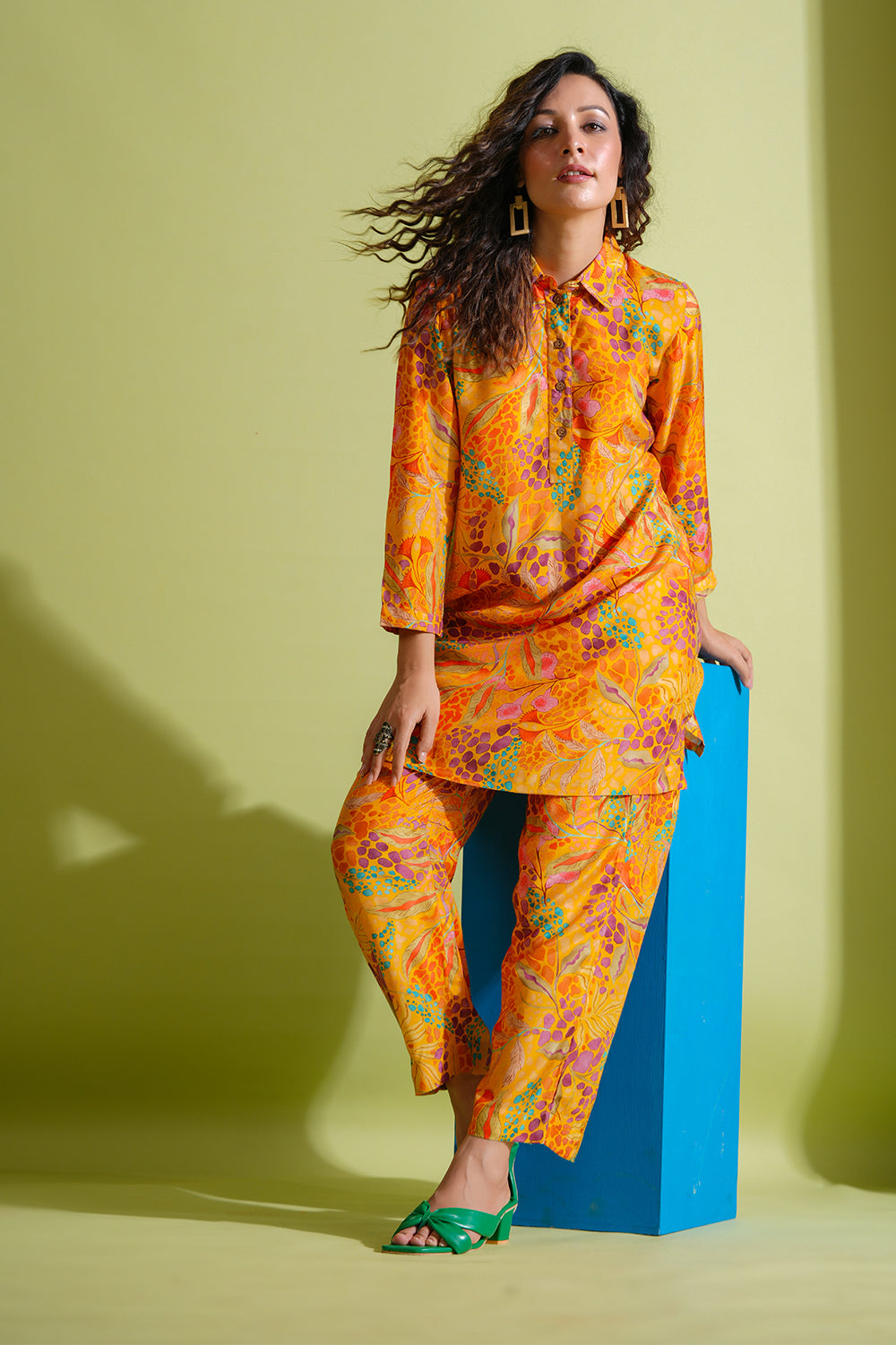 Mustard Color Printed Crepe Co-Ord Set