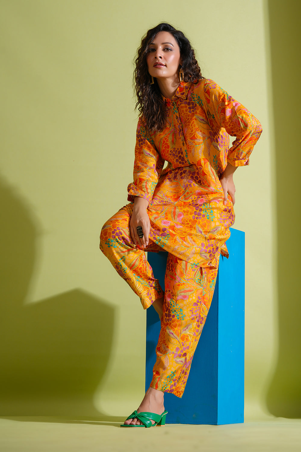 Mustard Color Printed Crepe Co-Ord Set