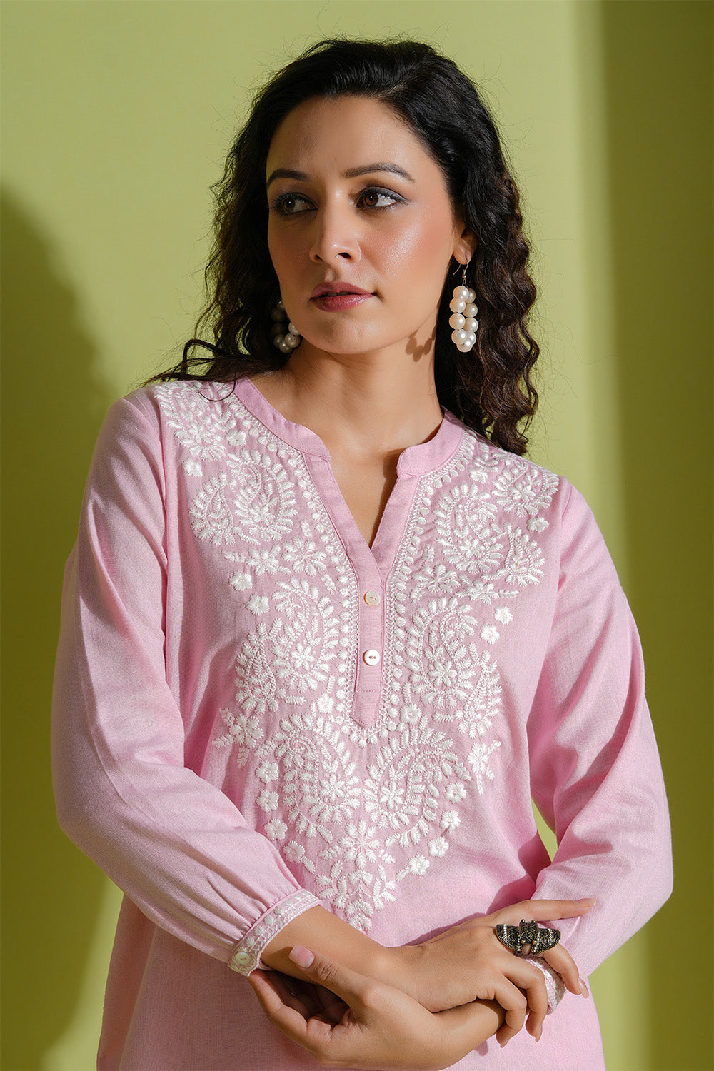 Pink Color Embroidered Cotton Co-Ord Set