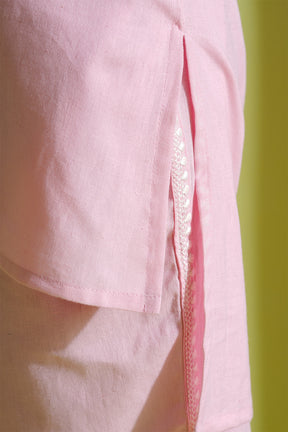 Pink Color Embroidered Cotton Co-Ord Set