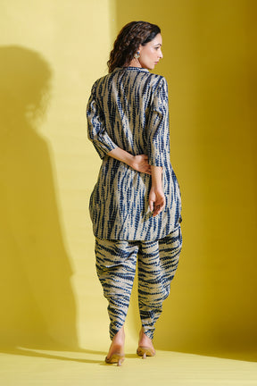 Beige & Navy Colour Shibori Printed Muslin Co-Ord Set