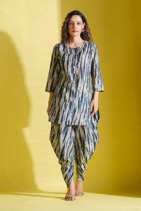 Beige & Navy Colour Shibori Printed Muslin Co-Ord Set