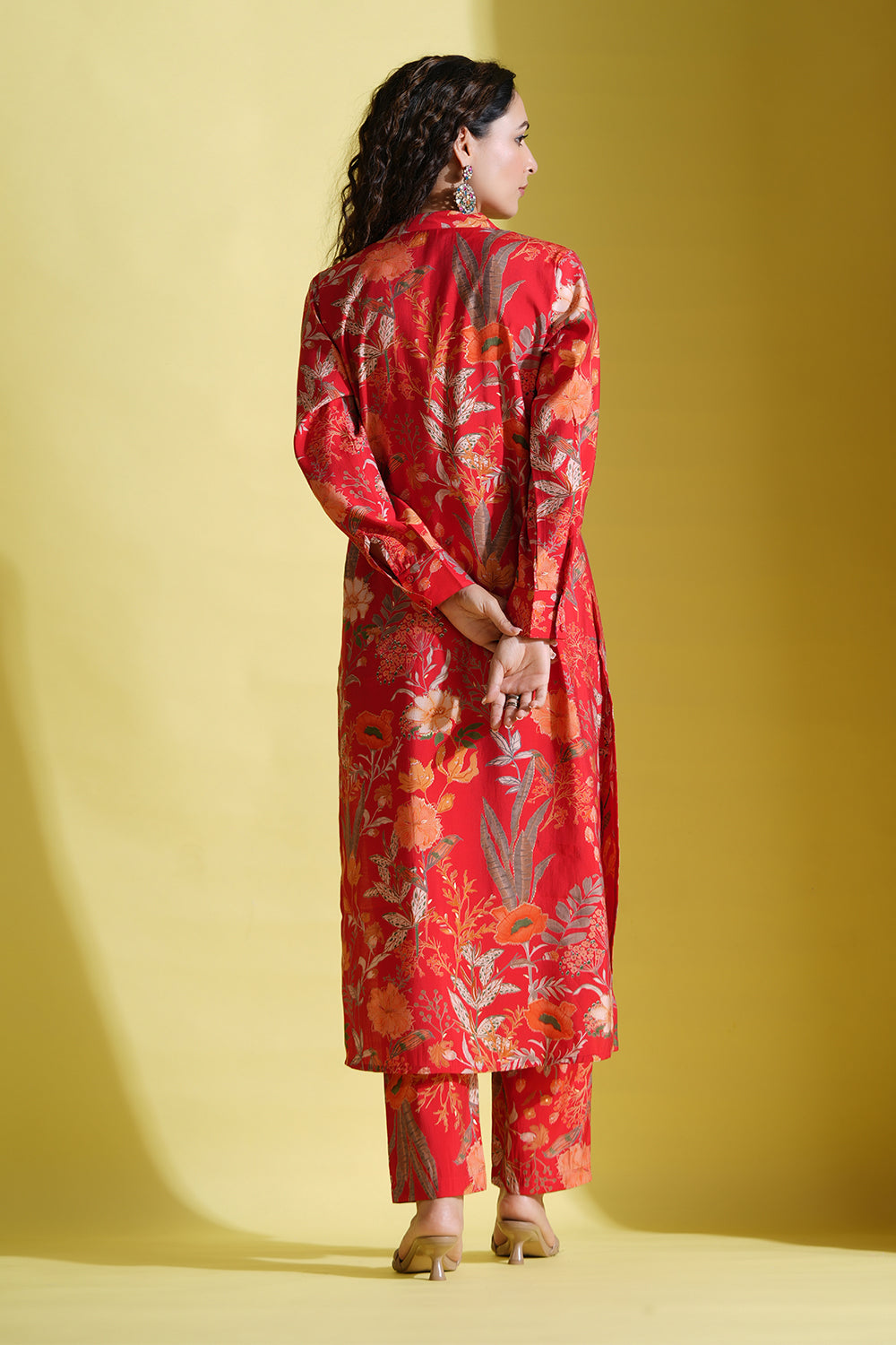 Red Color Printed Muslin Co-Ord Dress