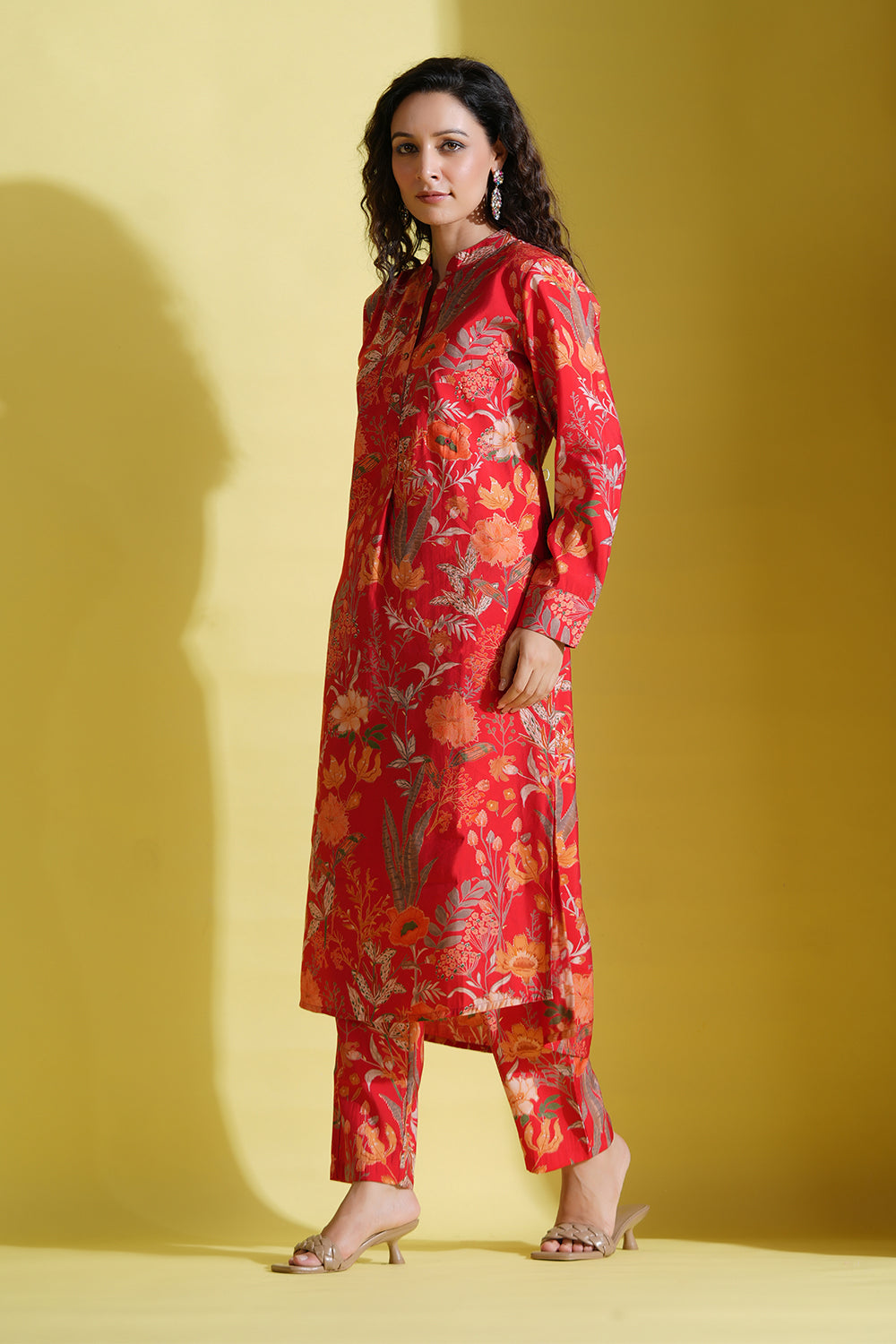 Red Color Printed Muslin Co-Ord Dress