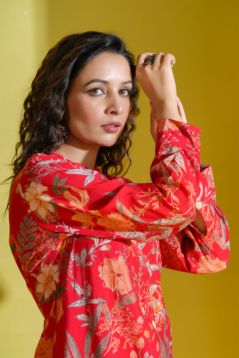 Red Color Printed Muslin Co-Ord Dress