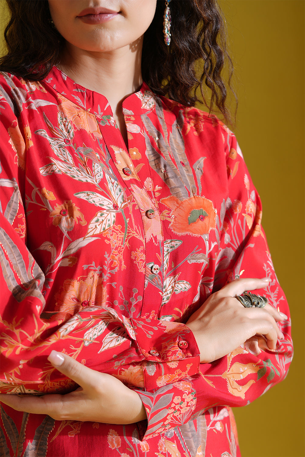 Red Color Printed Muslin Co-Ord Dress