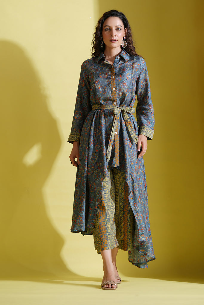 Grey Color Muslin Printed Co-Ord Set