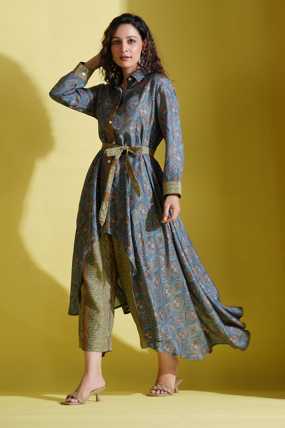 Grey Color Muslin Printed Co-Ord Set