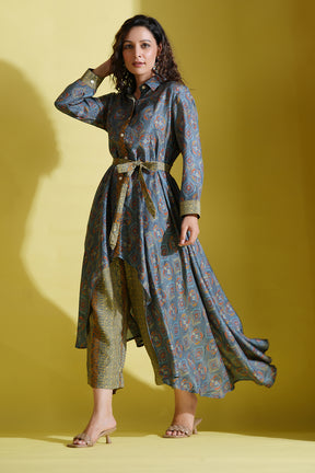 Grey Color Muslin Printed Co-Ord Set