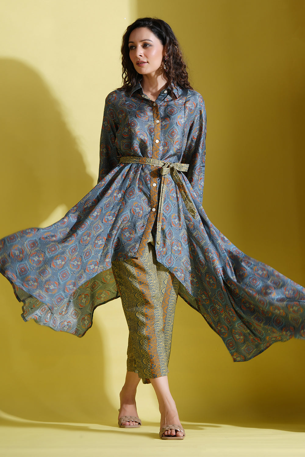 Grey Color Muslin Printed Co-Ord Set