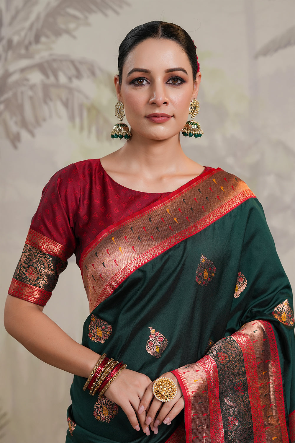 Bottle Green Color Silk Woven Saree