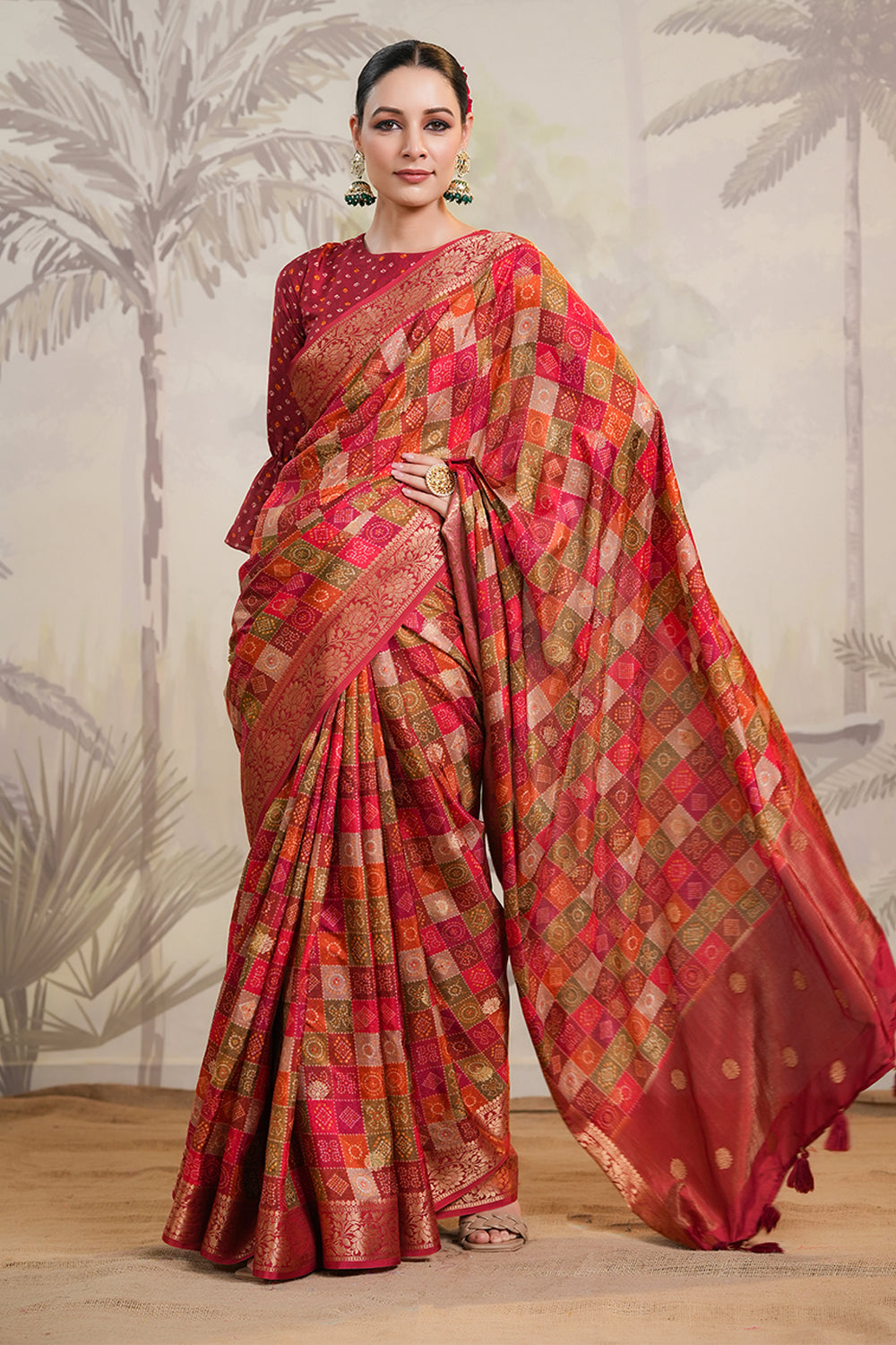 Maroon Color Silk Woven Saree