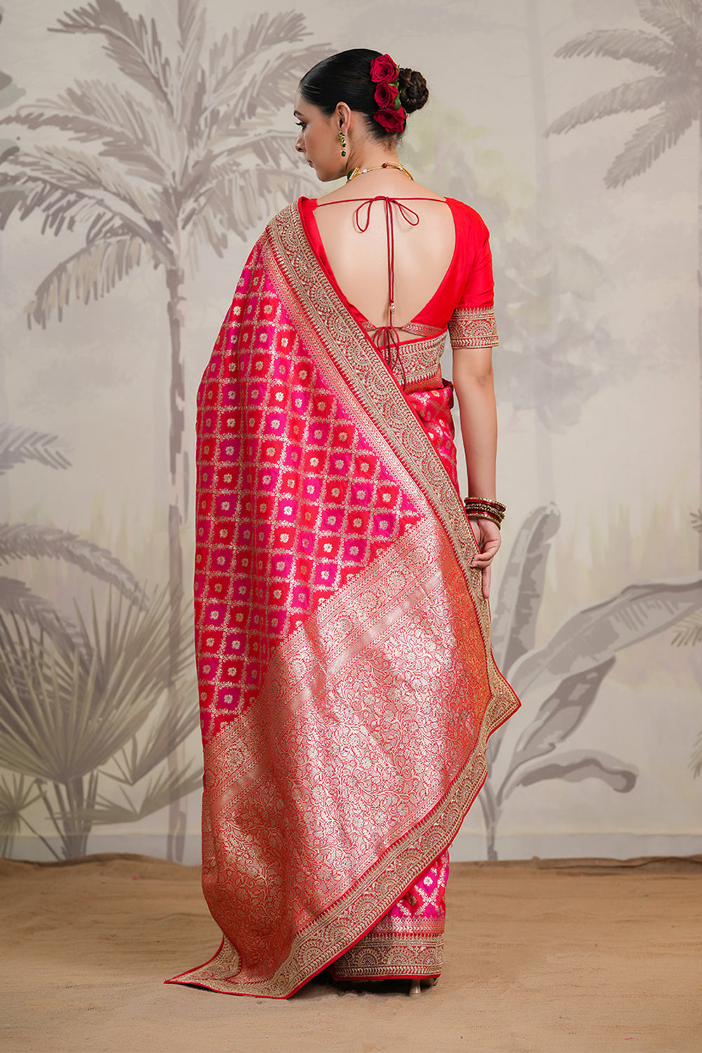 Fuchsia Pink Color Silk Woven Saree