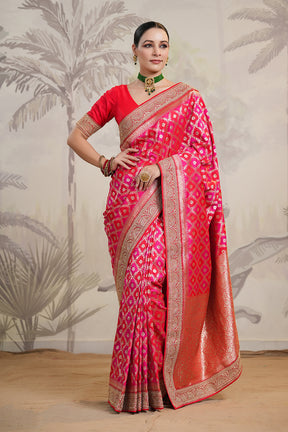 Fuchsia Pink Color Silk Woven Saree