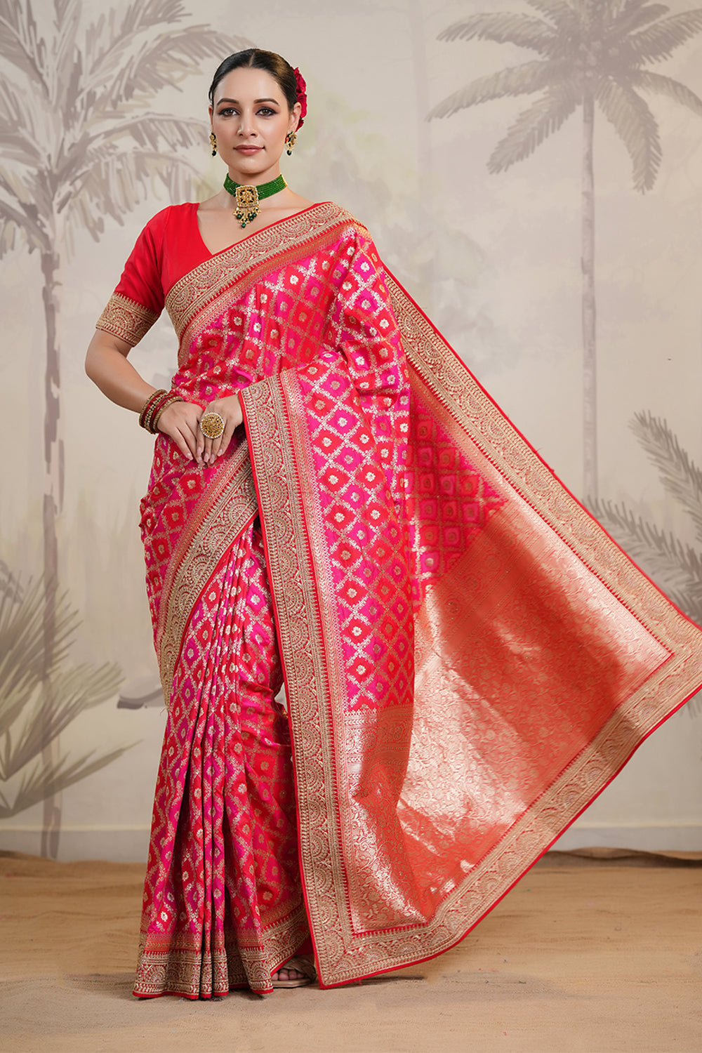 Fuchsia Pink Color Silk Woven Saree