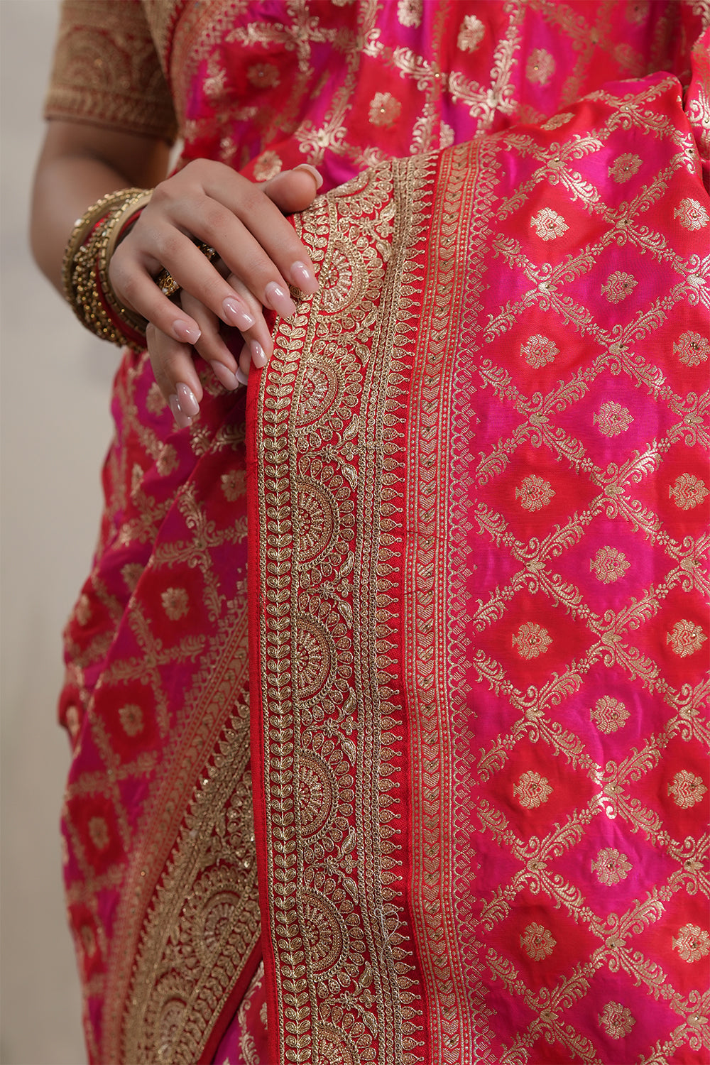 Fuchsia Pink Color Silk Woven Saree